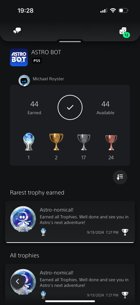 Mroytheboy's tweet photo. 33 hours to plat #AstroBot , not cause it was hard. I just kept replaying levels 😂 https://t.co/nU8W7Qzf3C