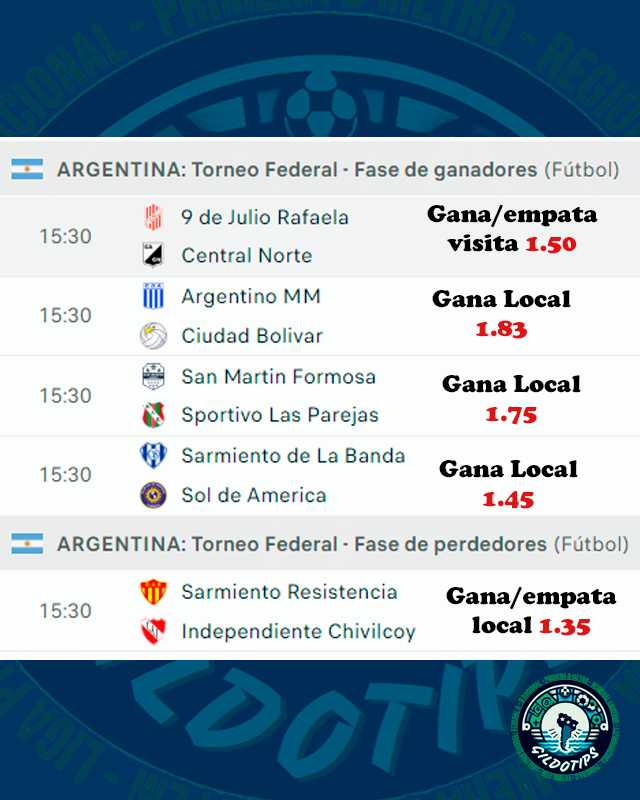 GildoTips's tweet image. 🚨 Mañana se viene una nueva y gloriosa jornada del #FederalA y les traemos nuestra combinada.

Recordá que podés recibir los pronósticos rápidos en el grupo de Telegram 👉t.me/GildoPicks