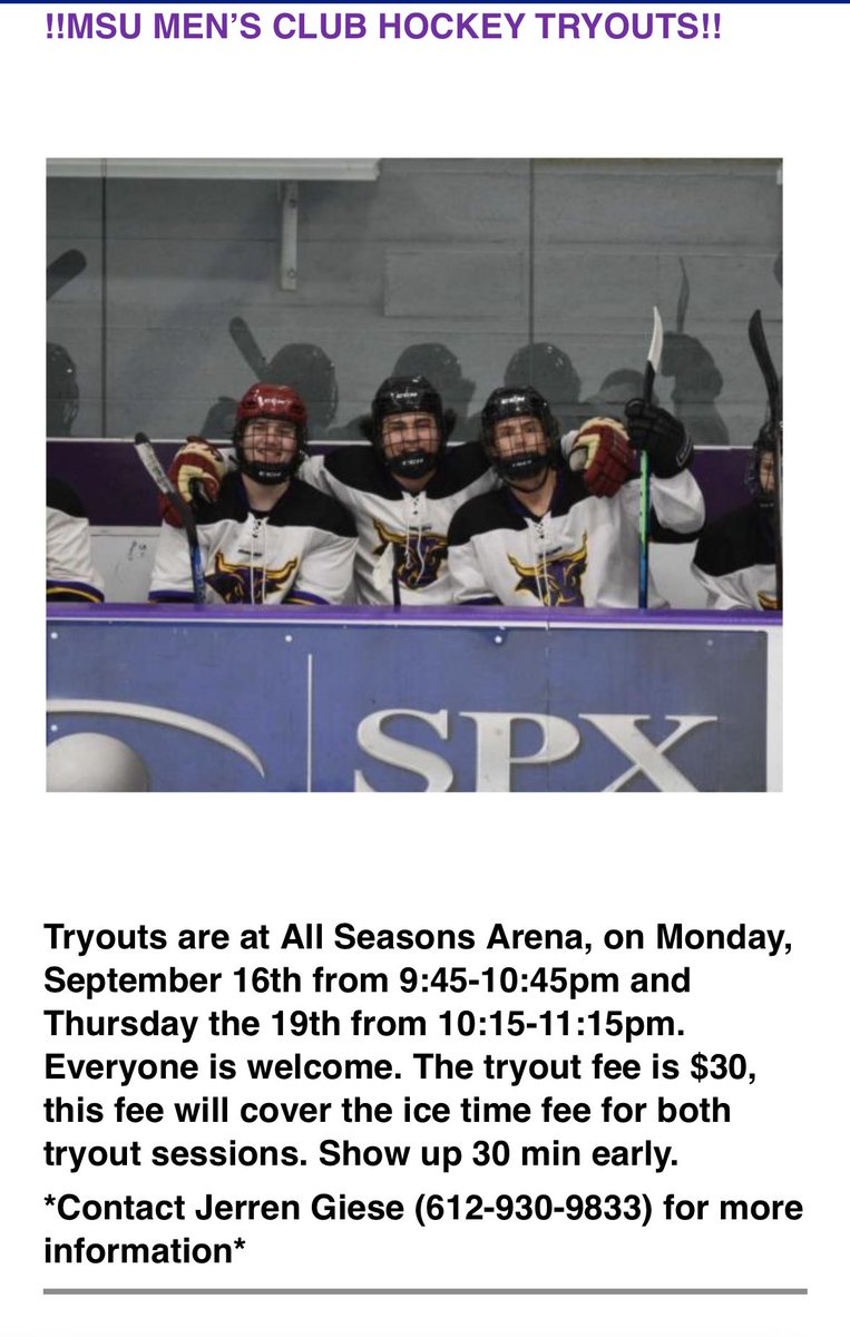 MinnStateClub's tweet photo. 🚨REMINDER, EVERYONE GRAB THEIR BAGS. TRYOUTS ARE IN 2 DAYS @9:45 @ALL SEASONS ARENA!🚨 https://t.co/aUd8TY3WtR