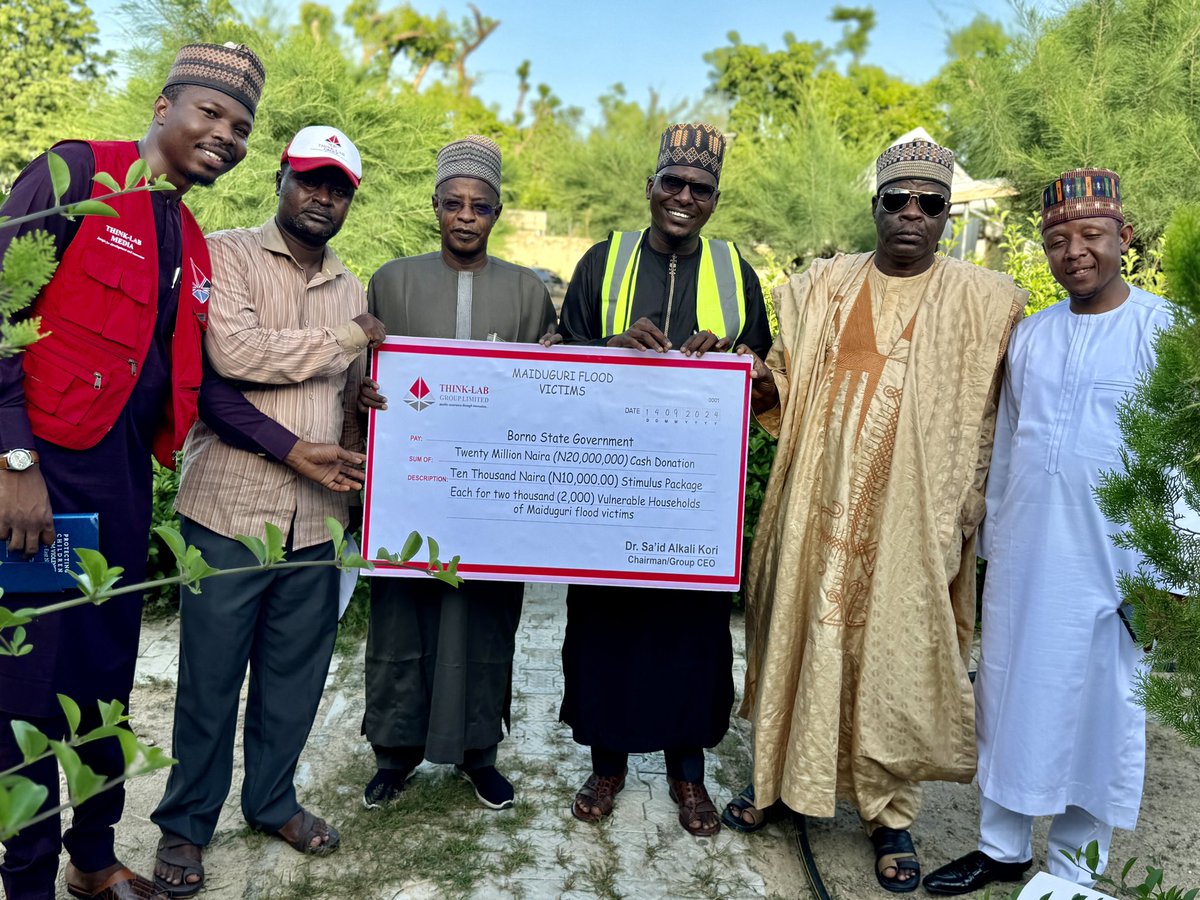 Musa Gwary (@musagwary) on Twitter photo Thinklab Group Contributes N20 Million in Cash to Borno State Flood Relief and Allocates an Additional N10 Million for Research Grants to Develop Long-Term Solutions
#maiduguriflood <a href="/Thinklabgroupng/">Thinklabgroup.ng</a> <a href="/Thinklabcharity/">Thinklab Charity Foundation</a> <a href="/Arc_SaidKori/">Arc. Sa'id Kori | PhD</a> Thinklab Group Contributes N20 Million in Cash to Borno State Flood Relief and Allocates an Additional N10 Million for Research Grants to Develop Long-Term Solutions
#maiduguriflood <a href="/Thinklabgroupng/">Thinklabgroup.ng</a> <a href="/Thinklabcharity/">Thinklab Charity Foundation</a> <a href="/Arc_SaidKori/">Arc. Sa'id Kori | PhD</a>