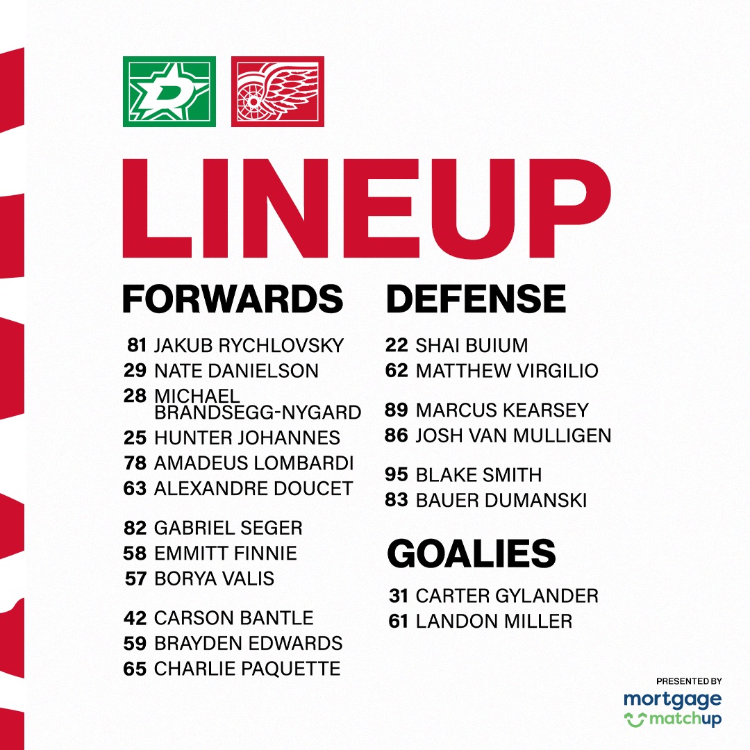 DetroitRedWings's tweet photo. Game 1 lineup vs. Dallas!

Stream live » https://t.co/MZezQhpkWE https://t.co/j3axz8VnQA