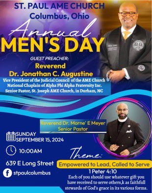 jayaugustine9's tweet photo. I’m #excited 2 b in #Columbus 2 preach 4 St. Paul AME Church’s Men’s Day Celebration. #IamAME https://t.co/7DnkmUP1jA