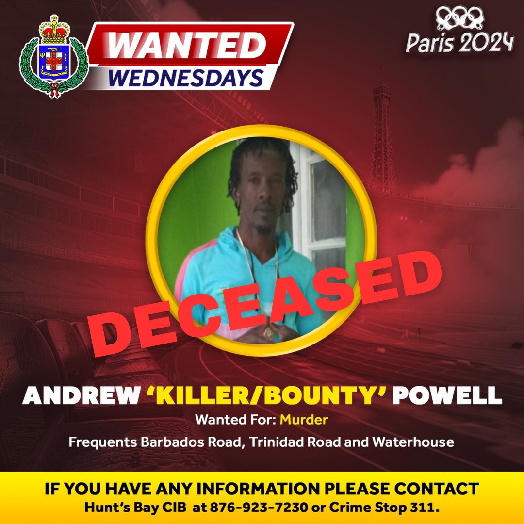 Andrew ‘Bounty’ Powell who was named on Wanted Wednesdays during the summer is now deceased. He was fatally shot during a confrontation with the police in Rivoli, St Catherine, earlier today.