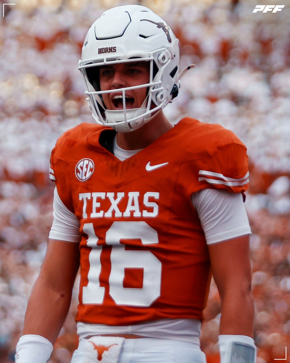 PFF_College's tweet photo. Texas QB Arch Manning vs UTSA:

🤘 9/12
🤘 276 Total Yards
🤘 5 Total Touchdowns
🤘 0 Interceptions

@TexasFootball https://t.co/J3b00MeB3J