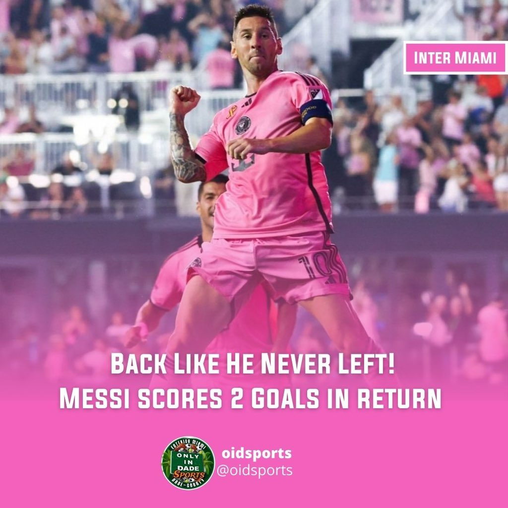 ONLYinDADE's tweet photo. Messi makes it look easy and scores two goals in his first game back since injury. Inter Miami defeat the Philadelphia Union 3-1.⚽️🐐🙌| #ONLYinDADE #ONLYinBROWARD #OiDSports #Messi https://t.co/BvgIvZBA2e
