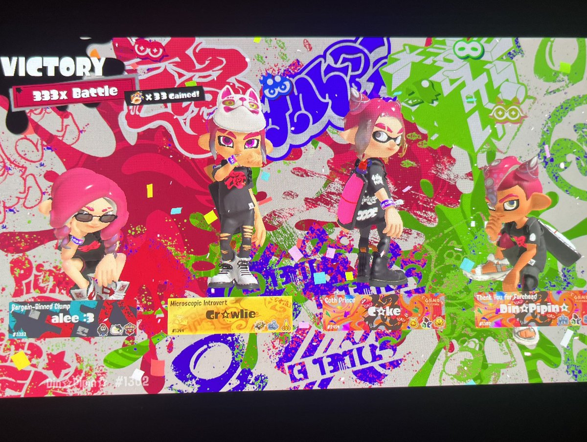 Ninja_sciocco's tweet photo. Winning a x333 on your 8th friendship anniversary on the very last game. I’m not crying you’re crying. GO TEAM PAST! #GrandFest #splatoon3 #NintendoSwich https://t.co/DJbIjpPKLc