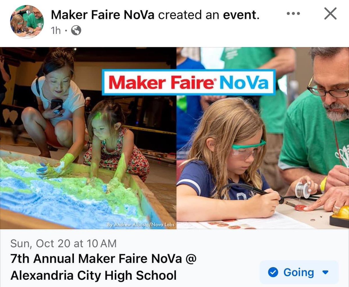 MakerFaire NoVa (@makerfairenova) on Twitter photo In 36 days <a href="/AlexArtsOffice/">City of Alexandria's Office of the Arts</a> <a href="/nova_labs/">Nova Labs</a> <a href="/makerfairenova/">MakerFaire NoVa</a> <a href="/AlexCityTitans/">Alexandria City High School</a> (3330 King St) Sun, 20 Oct: 10 AM-4 PM! Since 2019, NoVa’s Faire is back, sci & tech, robots & engineers, wood & metal, arts & crafts! Tickets help logistics & programs! Please reshare: nova.makerfaire.com/tickets/ In 36 days <a href="/AlexArtsOffice/">City of Alexandria's Office of the Arts</a> <a href="/nova_labs/">Nova Labs</a> <a href="/makerfairenova/">MakerFaire NoVa</a> <a href="/AlexCityTitans/">Alexandria City High School</a> (3330 King St) Sun, 20 Oct: 10 AM-4 PM! Since 2019, NoVa’s Faire is back, sci & tech, robots & engineers, wood & metal, arts & crafts! Tickets help logistics & programs! Please reshare: nova.makerfaire.com/tickets/