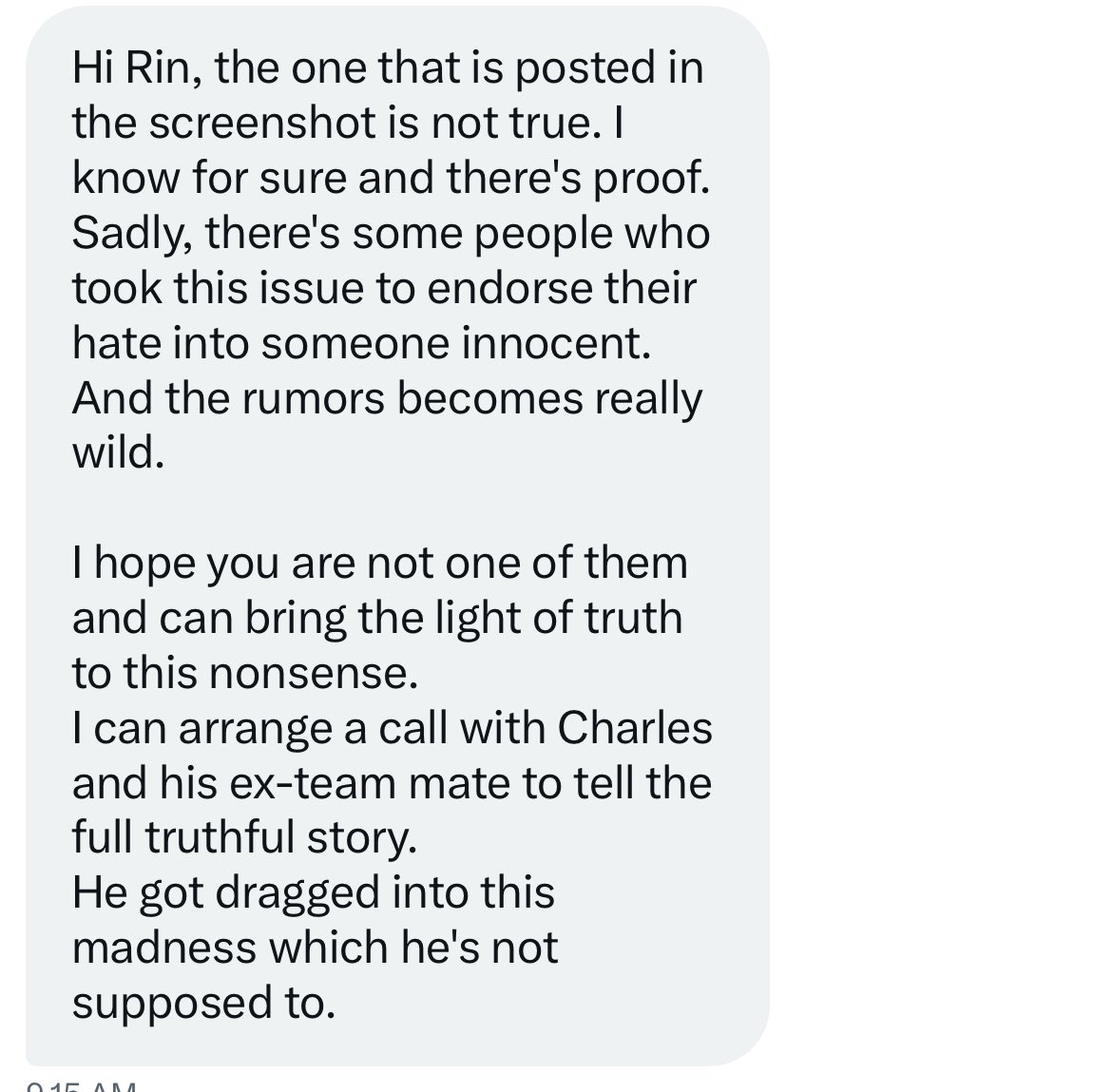 Ini sudah diklarifikasi tim BV bahwa ini nggak benar ya. Charles never did any abuse.