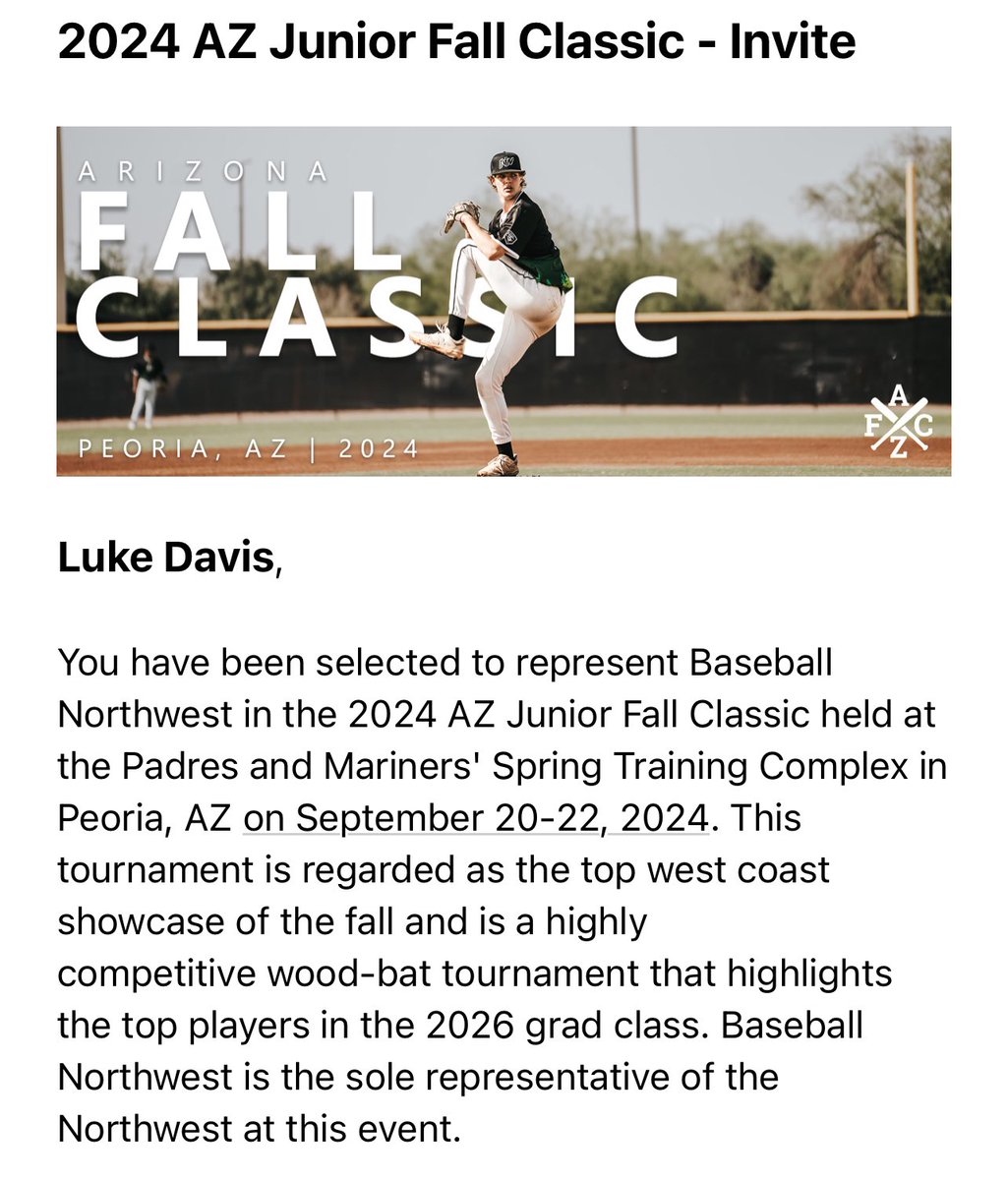 I’m excited to compete in Arizona with <a href="/BaseballNW/">Baseball Northwest</a> for the Arizona fall classic. I will be pitching for baseball northwest green.