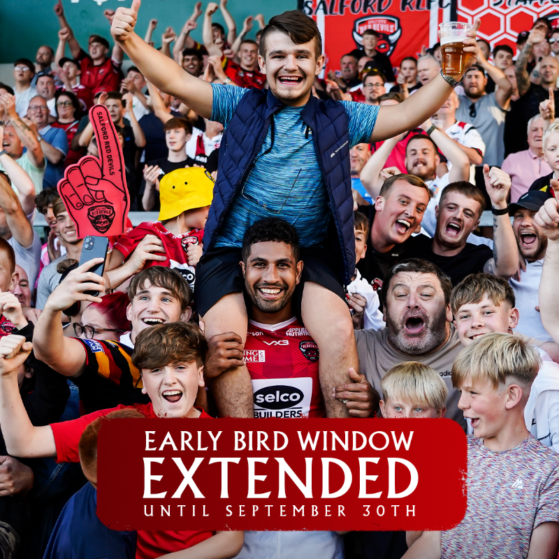 SalfordDevils's tweet photo. In celebration of our campaign extending into the playoffs, we are pleased to announce that the 2025 Season Ticket early bird window is being extended.