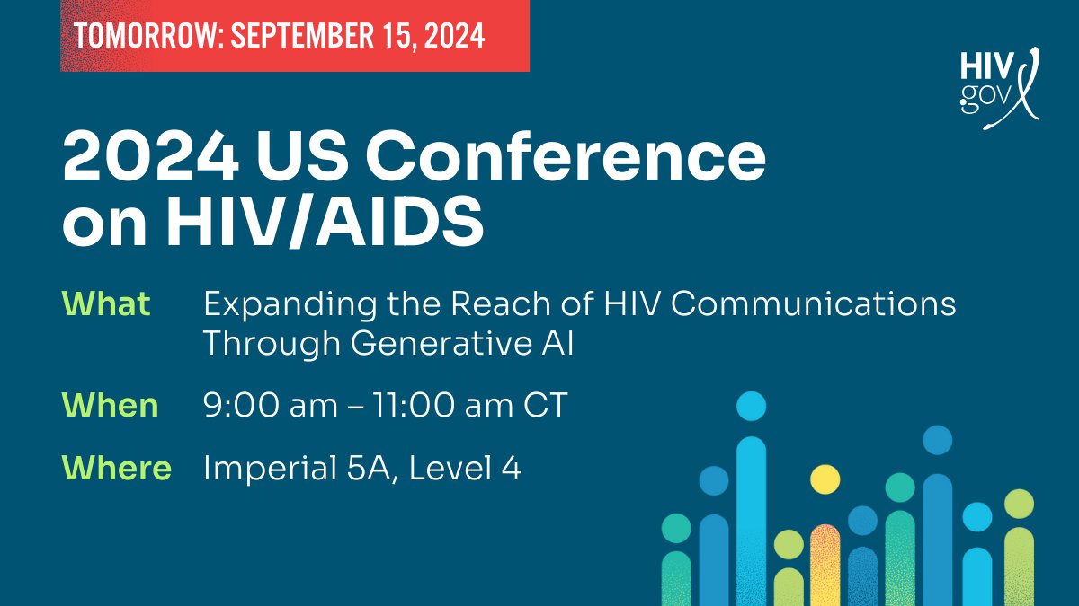 HIVGov's tweet photo. Tomorrow at #2024USCHA, join us for a session focusing on the use of generative AI to extend reach and enhance HIV communications. There will be discussion, Q&A, and live demonstrations. #SouthernJoy https://t.co/XbjCr6648w