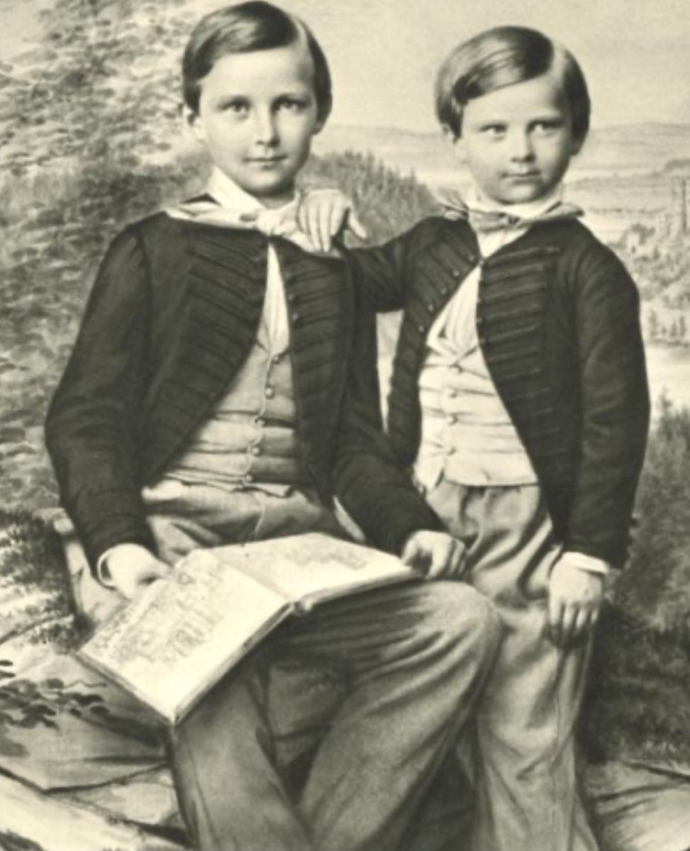 Postkarte mit einem Aquarell von Kronprinz Ludwig und Prinz Otto im Kindesalter