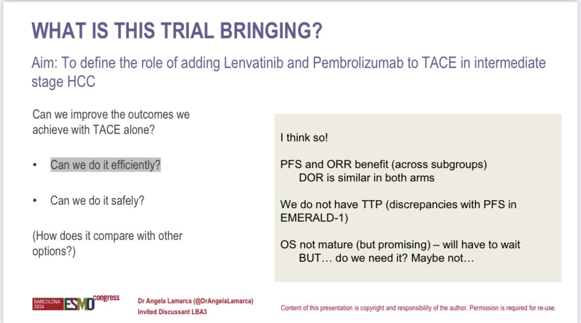 DrAngelaLamarca's tweet photo. What an honour to be able to discuss the LEAP-12 trial in #HCC in @myESMO #ESMO24

🙋🏻‍♀️My thoughts in slides below
🫵Which are your thoughts? 

#ESMOAmbassadors https://t.co/rKWqBl5IpL