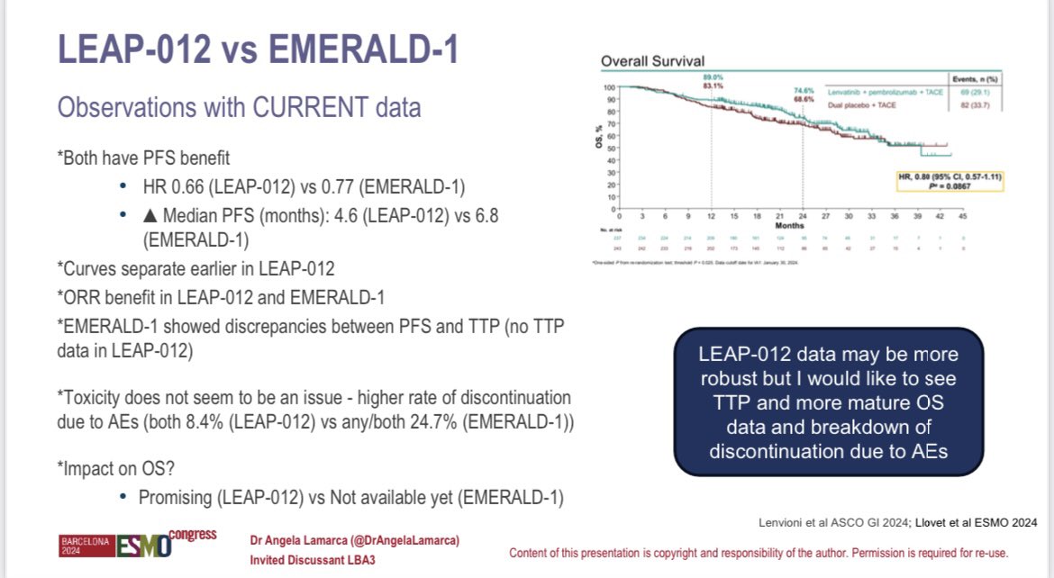 DrAngelaLamarca's tweet photo. What an honour to be able to discuss the LEAP-12 trial in #HCC in @myESMO #ESMO24

🙋🏻‍♀️My thoughts in slides below
🫵Which are your thoughts? 

#ESMOAmbassadors https://t.co/rKWqBl5IpL