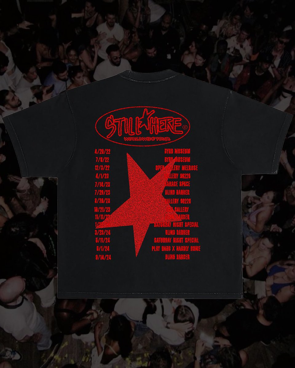 I have a ‘Still Here’ Pop Up &amp; Party tonight in LA at Blind Barber pull up! 

5715 N Figueroa St
8PM - 2AM

Tees, prints, frames all for sale! DJ sets all night and a full cocktail bar 🍸
