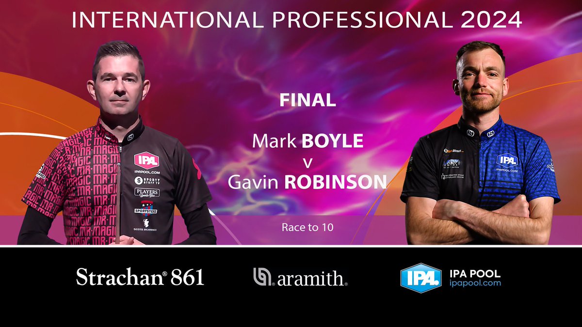 ITS TIME FOR THE FINAL 👌

Pro Number 1 Mark Boyle takes on ‘The Rocket’ Gav Robinson

Both men in sparkling form…….should be a cracker 🏆

LIVE now at youtube.com/live/-4tO4mJCw…