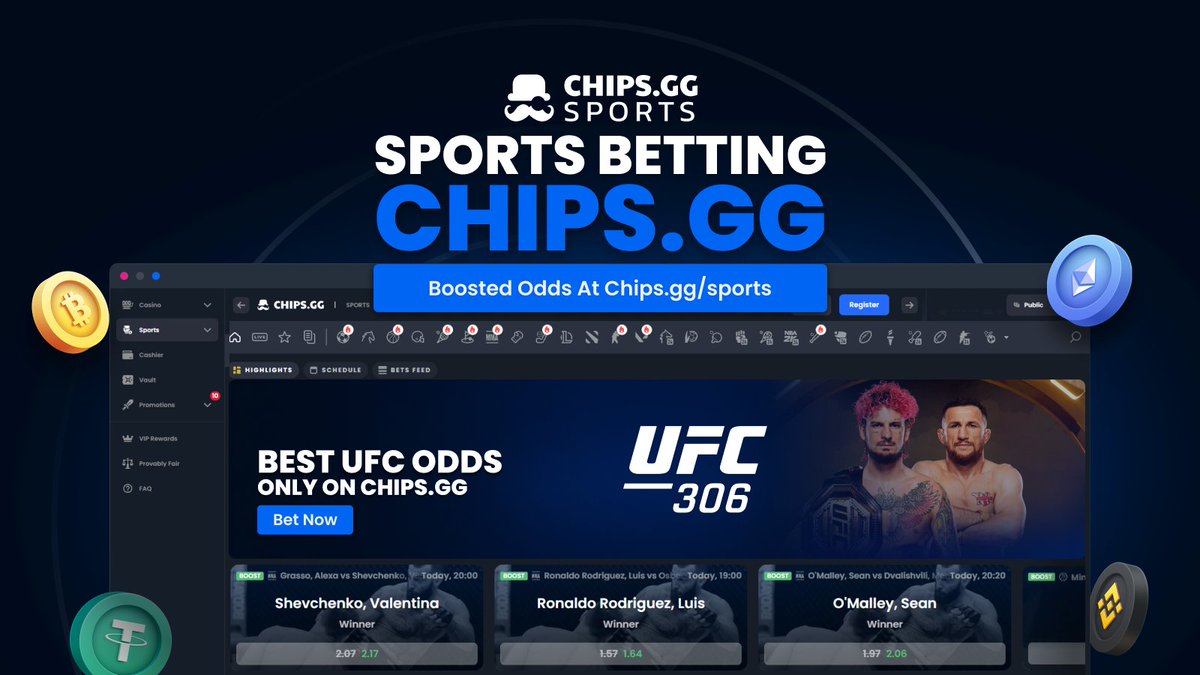 🏆 UFC 306 🏆

Betting on O'Malley tonight? ChipsGG has you covered with Boosted Odds on UFC 306 🥊

🔁 + Leave your username below so Mr. Chips can sponsor a few accounts with some Free Bet!