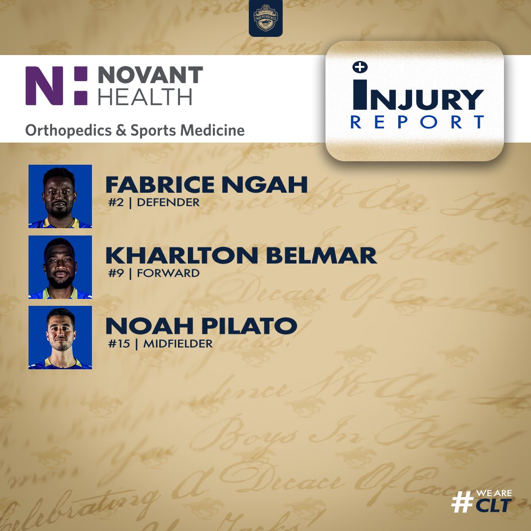 Independence's tweet photo. Tonight’s Injury Report is presented by @NovantHealth.
#SomosCharlotte #CLTvRIC https://t.co/lvCnjUsfWQ