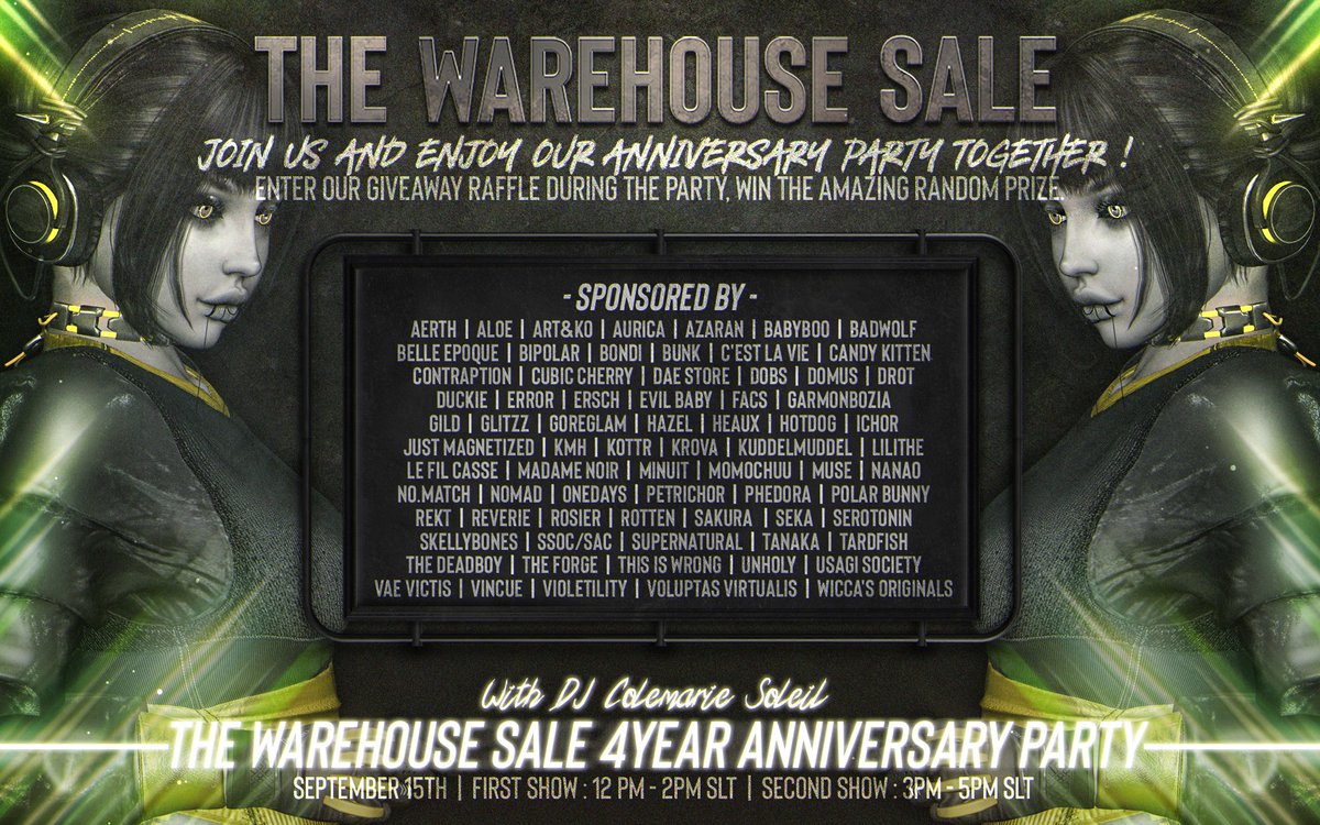 Happy 4 year Anniversary TWS !

We will holding 4 Year Anniversary party with our
lovely DJ Colemarie Soleil 💕

• First show : September 15th 12PM ( Noon ) ~ 2PM SLT 
• Second show : September 15th 3PM ~ 5PM SLT

For more info &amp; detail check here. 
flic.kr/p/2qfPkFj