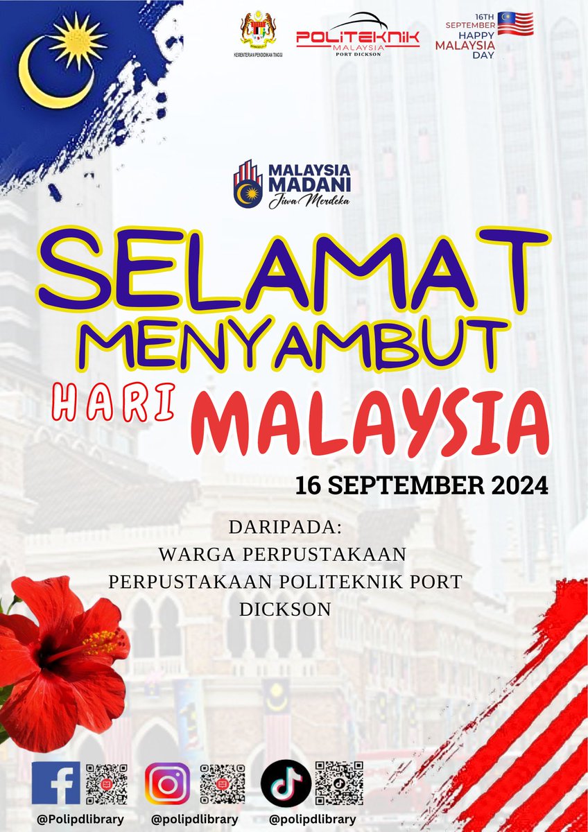 librarypolipd's tweet photo. Selamat Hari Malaysia  🇲🇾 Jom meraikan perpaduan, keharmonian, dan kepelbagaian yang menjadikan Malaysia sebuah negara yang unik. Sebagai rakyat Malaysia, kita bangga dengan kebebasan dan kebersamaan yang telah kita capai.

 #HariMalaysia #MalaysiaMadani #libpolipd https://t.co/Cqq1N5GEmn
