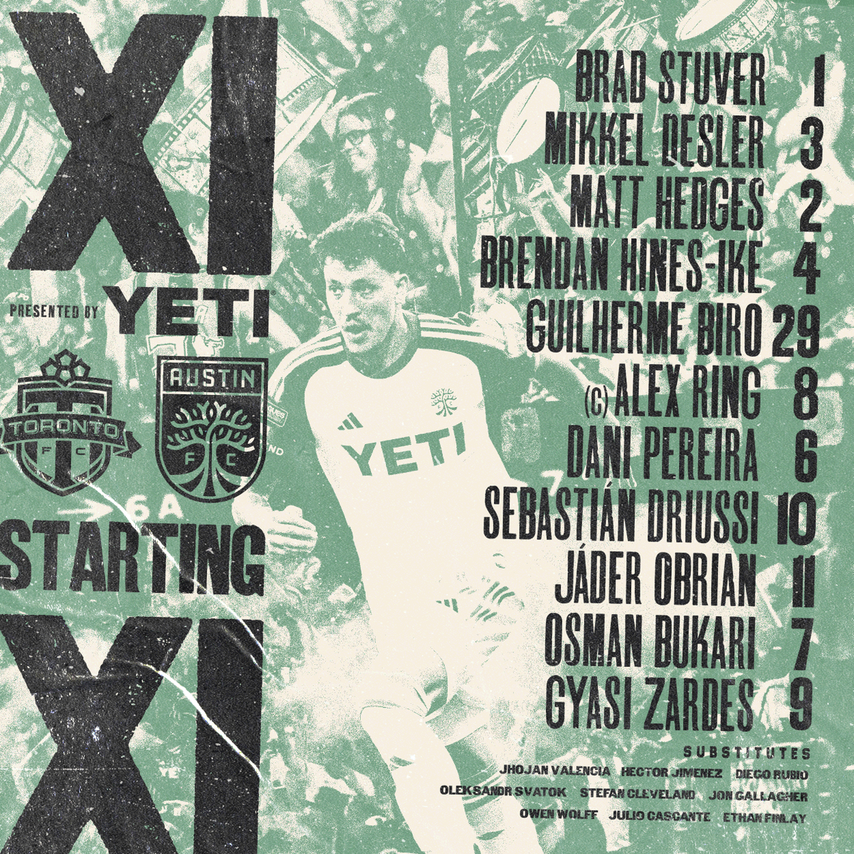 AustinFC's tweet photo. Our Starting XI in Toronto.

#AustinFC x @YETICoolers https://t.co/PfpXj8ncXE
