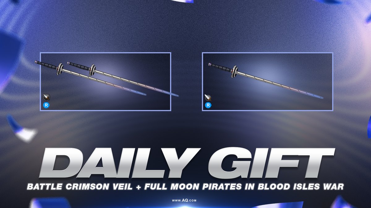 Have you gotten Saturday's Daily Gifts yet? Battle the Crimson Veil Pirate and Full Moon Pirates in this weekend's war to get your 2 rare 0 AC NarwhalSlayer Admiral Rapier weapons, available through September 30th! AQ.com