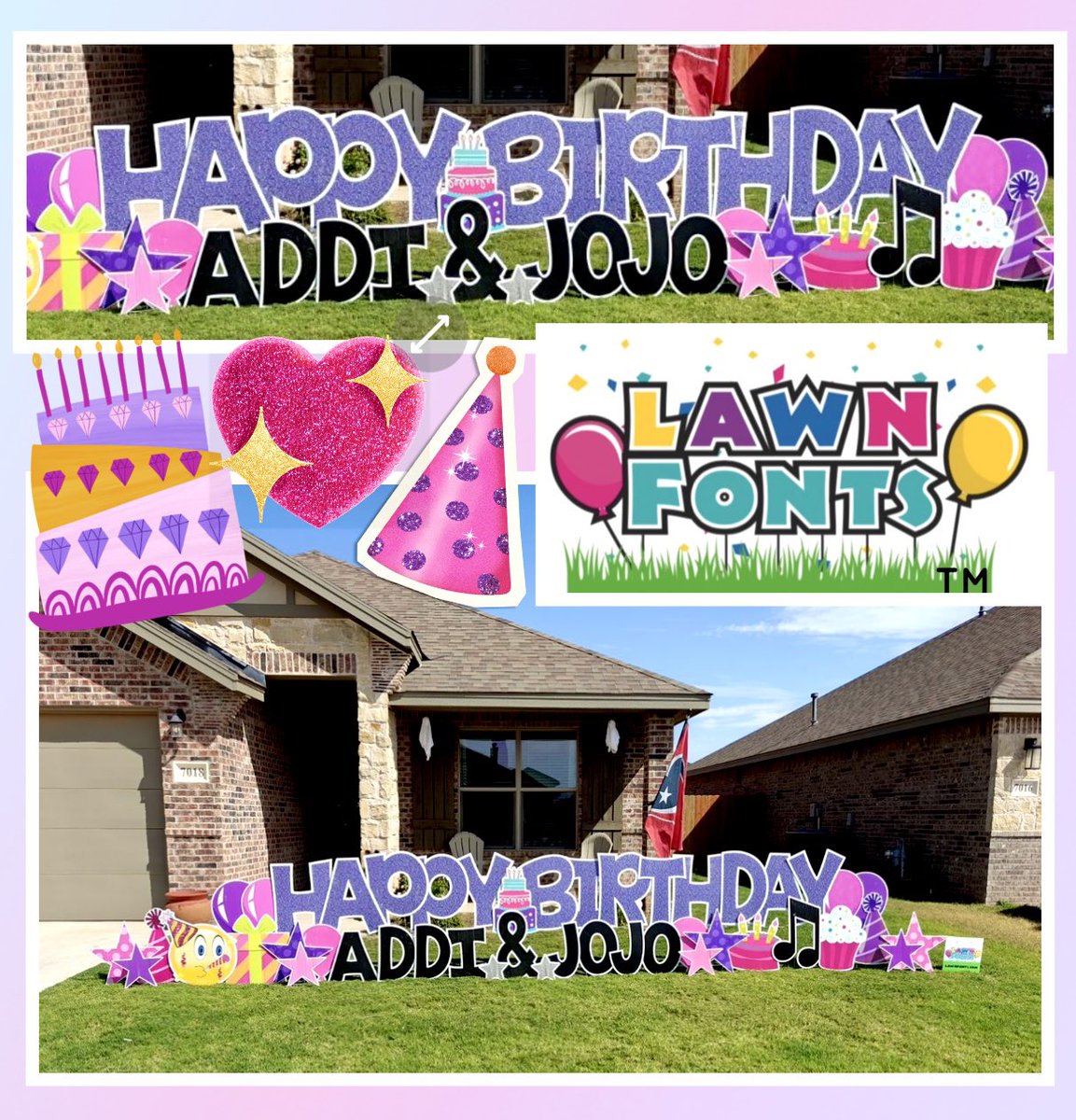 Beautiful day for a double birthday celebration! 🥳🎉🎂 Happy Birthday to you both! 🎈🎉🍰 Lawnfonts.com #celebrate #twobirthdays #sayitwithus #yardsignrentals #lawnfontslubbock