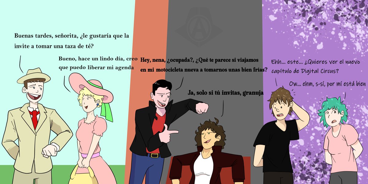 Oblivionarts_2's tweet photo. Como ha sido el ligue a través de las eras  
#minicomics #art #ArtistOnX #ArtistOnTwitter #colorcomic #DigitalCircus https://t.co/ismuLLMw83