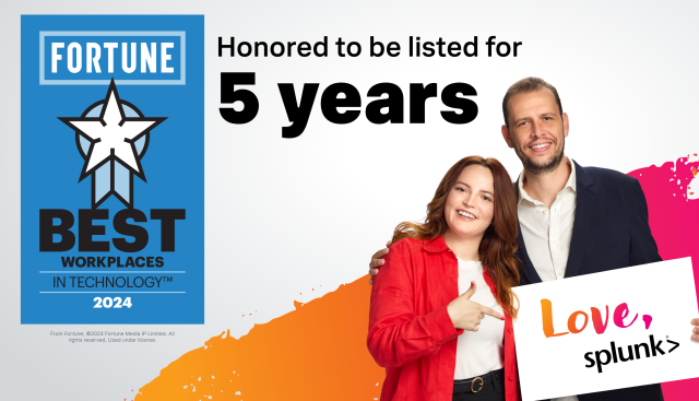 mgarciaperez's tweet photo. It’s five stars for Splunk! We’ve made the 2024 Best Workplace in Technology list by @FortuneMagazine and @GPTW_US, making it a five-peat. ⭐️⭐️⭐️⭐️⭐️ #SplunkLife #BestWorkplaces #GPTWcertified https://t.co/A77xr1TCWp https://t.co/q0wTQSZKSi