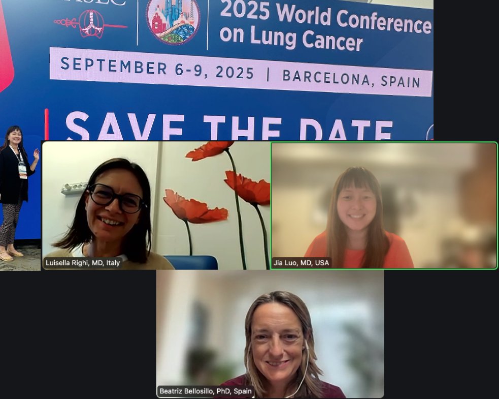 Dr Luisella Righi, Prof Beatriz Bellosillo, and Dr Jia Luo planning the pathology and biomarker track for IASLC WCLC25 