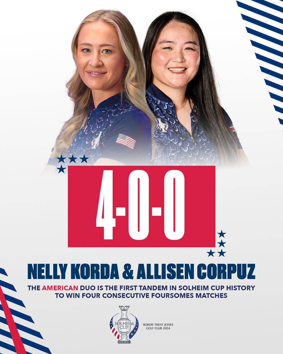 Undefeated duo 💪

<a href="/SolheimCupUSA/">Solheim Cup U.S. Team 🇺🇸</a> | <a href="/NellyKorda/">Nelly Korda</a> | <a href="/allisen_sc/">Allisen Corpuz</a>