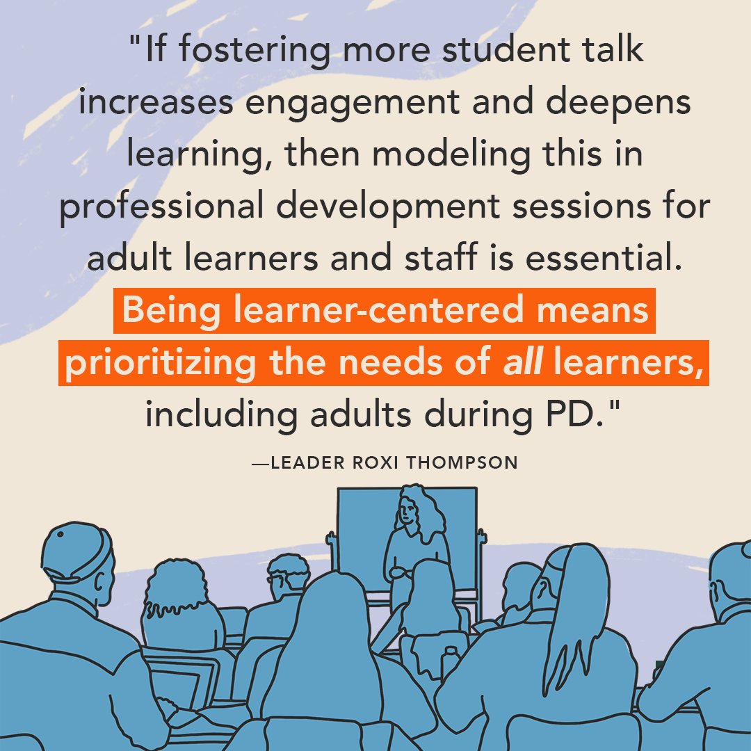 What does it look like to be learner-centered in staff meetings and PD?

(Inspiration via leader <a href="/roxi_thompson/">Roxi Thompson</a>)