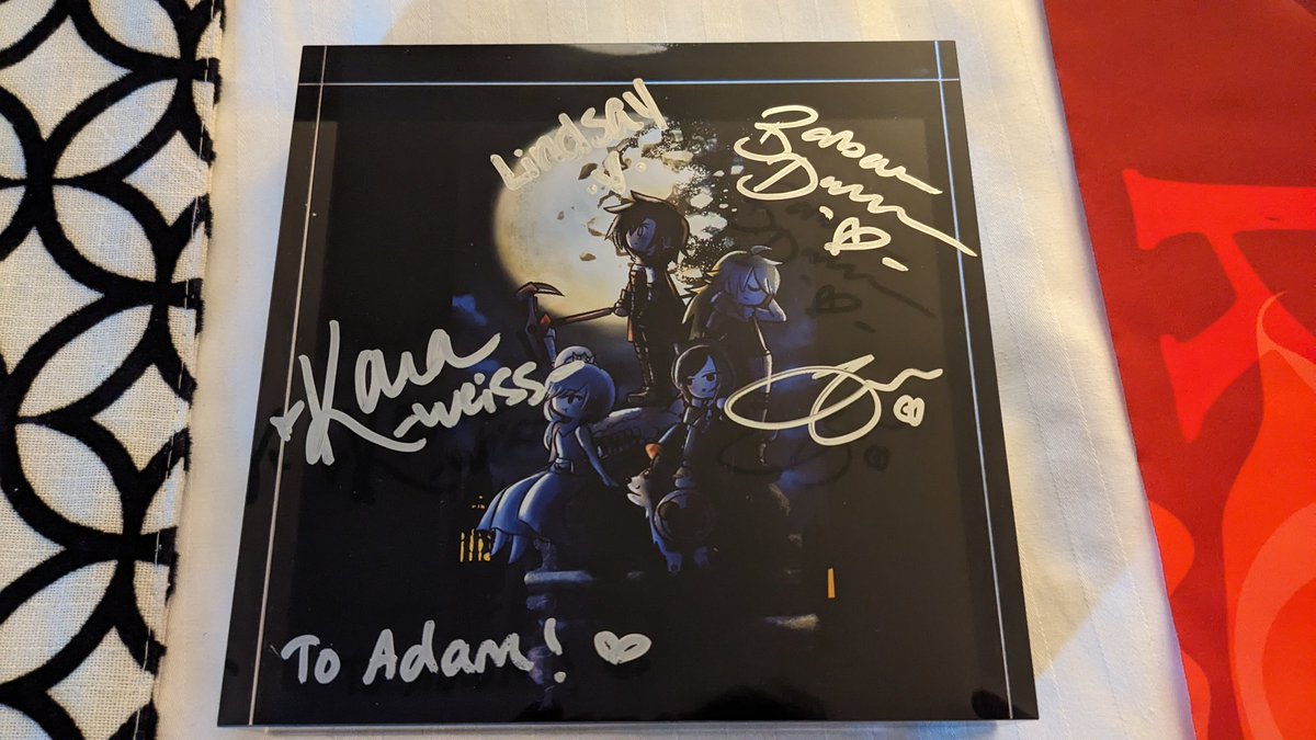 One of my favorite art pieces signed by Team <a href="/OfficialRWBY/">RWBY</a> at Anime WA today. Just gotta attend a convention/event with the artist <a href="/AG_Nonsuch/">A.G. Nonsuch 🦆🦎🐟</a> to complete it.