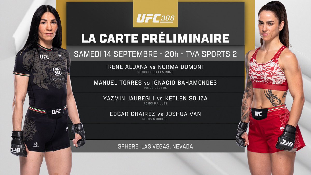 ValTroubleMMA's tweet image. Voici la carte de ce soir 🔥! On vous attends sur les ondes de TVA sports 2 dès 20h pour la carte préliminaire et sur Indigo dès 22h pour la carte principale #UFC306 #UFCNOCHE #TVAUFC