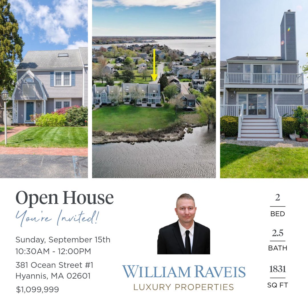 Sam_Amara_'s tweet image. Join me tomorrow, September 15th for an open house from 10:30AM-12PM at 381 Ocean Street  #1 Hyannis, MA 02601

Sam Amara
Realtor at William Raveis
Phone: 508-815-9281
Email: sam.amara@raveis.com

#capecodrealtor #capecodliving #williamraveisrealestate #capecodhomesforsale
