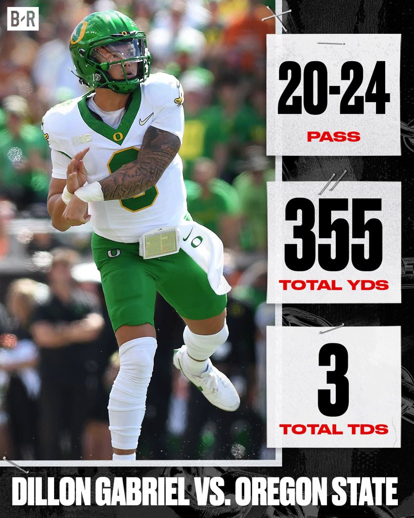 BleacherReport's tweet photo. Dillon Gabriel and Oregon come up BIG in the Civil War 🦆⚔️ https://t.co/W056ISMxgB