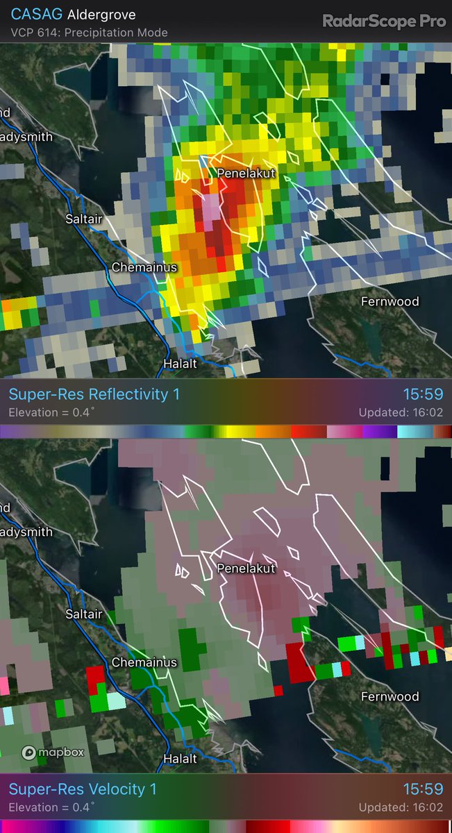 RyanVoutilainen's tweet image. Anyone in Chemainus on #VanIlse / #VancouverIsland — possibility of a waterspout! 

CASAG - Super-Res Reflectivity 1 15:59 Super-Res Velocity 1 15:59 #BCStorm #BCwx #BCstormwatch