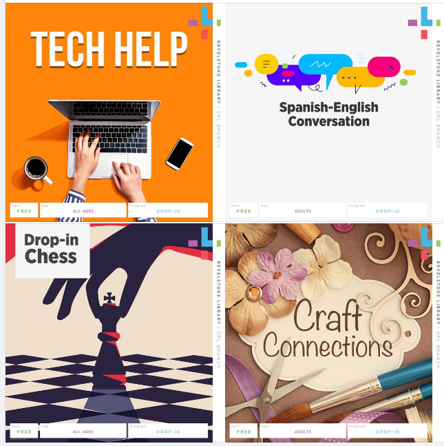 RevelstokeB's tweet photo. Craft Connections:
Tuesdays 6:30 - 8:00
Thursdays 1:00 - 2:30
Chess:
Tuesdays 6:30 - 8:00
Spanish Conversation:
Wednesdays 6:30 - 8:00
Tech Help
(This is one on one help with technology - no need to bring a friend!)
Wednesdays 1:30 - 3:30 https://t.co/7RyfRS9gHl