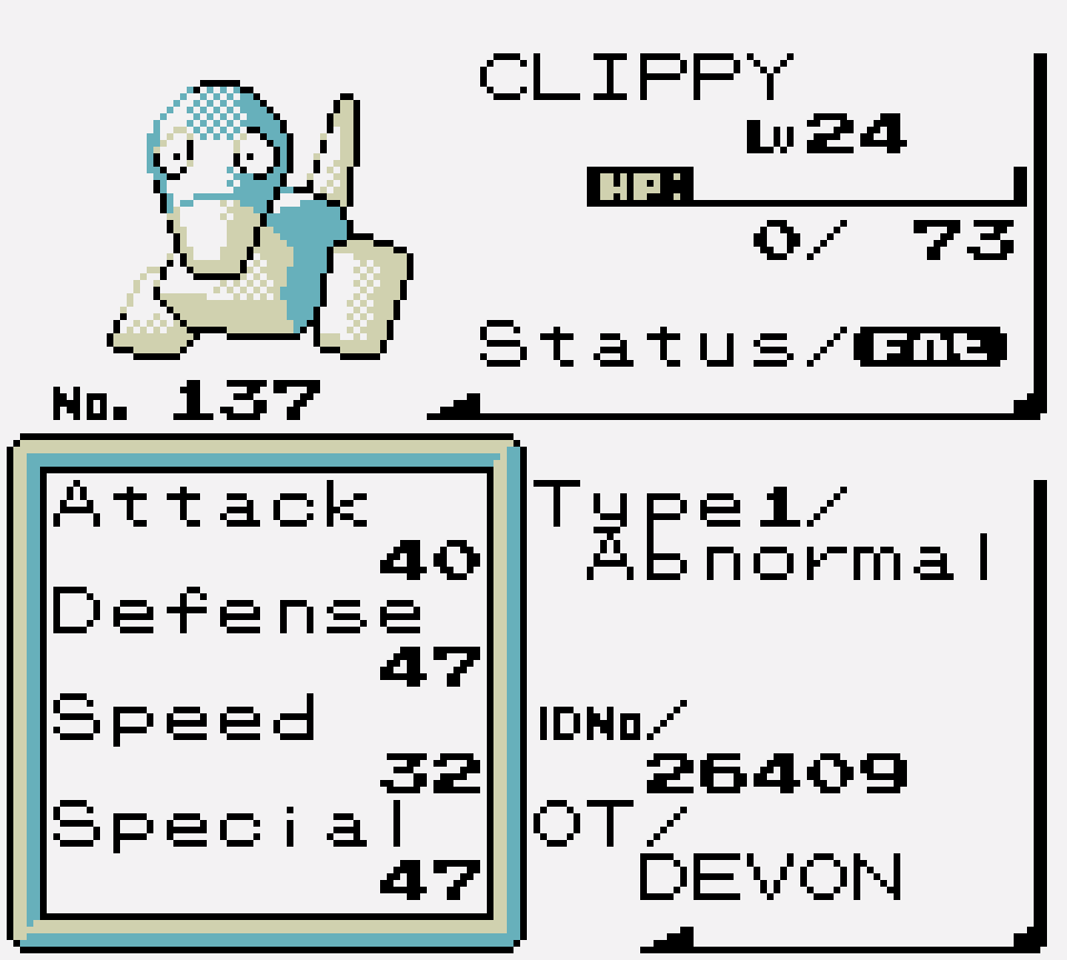 So anyway, ended <a href="/rainbowdevs/">RainbowDevs</a> Pokemon Brown yesterday with this team. 2 badges in and I already feel like I've bumped into too many Pokemon I want - very good early game selection.

Still trying to learn what Abnormal/Sound/Wind type charting is. Rock moves being Not Very