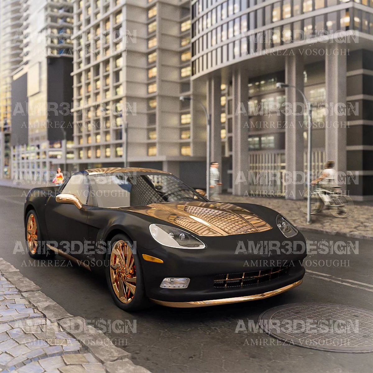 amir3design's tweet photo. ♠️Rendering of a car on the street😁👇 ... 
♦️DESCRIPTION: Rendering of a black and gold car on a two-way street with modern buildings, with characters in motion.📣🔴

♣️DETAILS : 
3ds max : 3ds design and layout
Vray : Rendering 
photoshop: post-production
#amir3design
#3dsmax https://t.co/pHo9qWLOhC