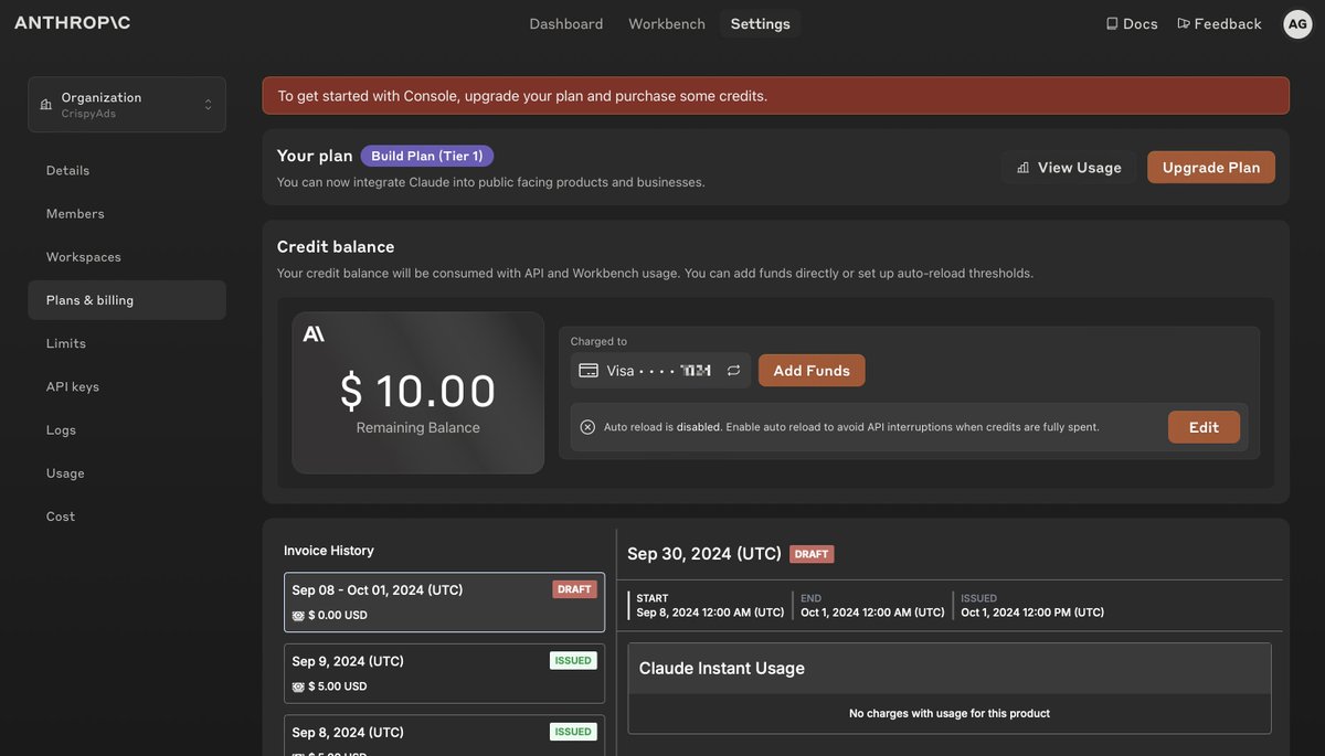 Can someone at <a href="/AnthropicAI/">Anthropic</a> help me sort this issue (have added credits but still says to upgrade)?

<a href="/alexalbert__/">Alex Albert</a>  any idea?