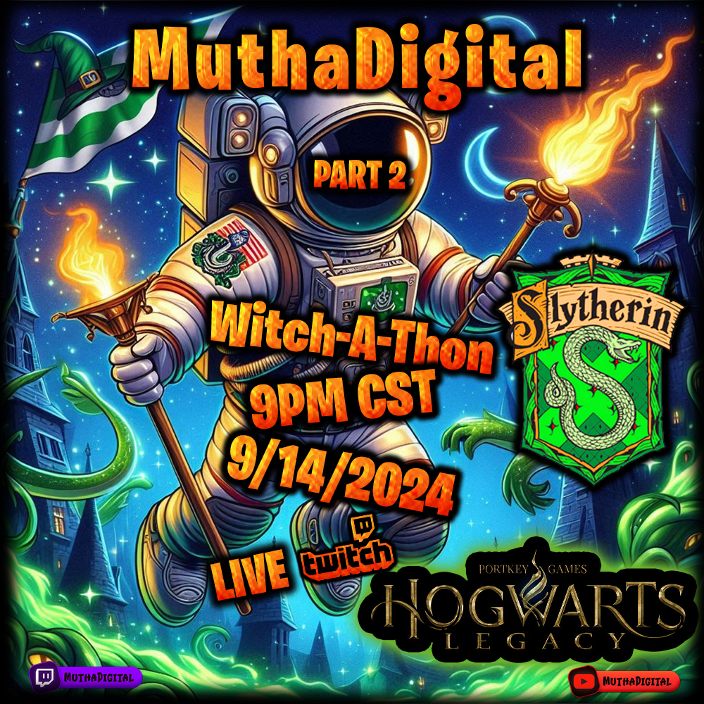 MuthaDigital's tweet photo. Don't tell my sanctified Grandma I'm a WITCH out here in these streets. Part 2 tonight at 9PM CST #muthadigital #hogwartslegacy #harrypotter #slytherin #witch #twitch #bonnetgang #facecamon #blackstreamer #LGBTQ https://t.co/PykgYotfZm https://t.co/jQ6MLKHVQw