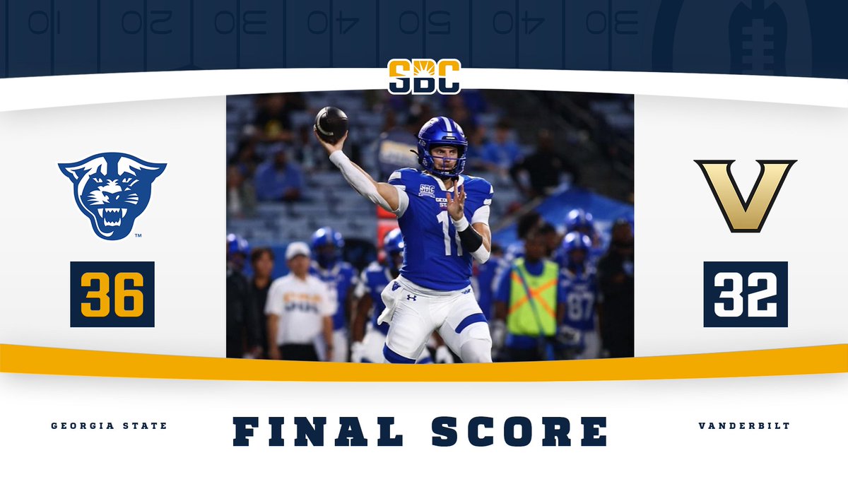 Sun Belt (@sunbelt) on Twitter photo ๐ก๐๐ช ๐๐ง๐๐๐ก๐ง๐.
A seven-play, 75-yard scoring drive with just over a minute to play lifts <a href="/GeorgiaStateFB/">GSU Football</a> to a 38-32 victory over Vanderbilt. โ๏ธ๐ ๐ก๐๐ช ๐๐ง๐๐๐ก๐ง๐.
A seven-play, 75-yard scoring drive with just over a minute to play lifts <a href="/GeorgiaStateFB/">GSU Football</a> to a 38-32 victory over Vanderbilt. โ๏ธ๐
