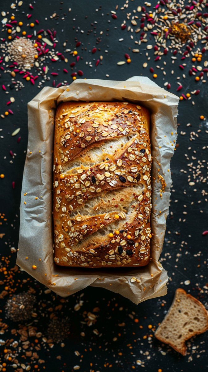 stockcake_com's tweet image. "Seeded Homemade Bread: A freshly baked loaf of #seededbread sits on parchment paper against a dark backdrop. #bread #baking #seeds #grains #homemade #aiart #aiphoto #stockcake ⬇️ Download and 📝 Prompt 👉 stockcake.com/i/seeded-homem…"
