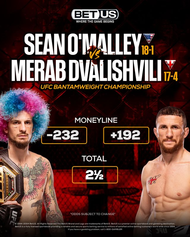 BetUS_Official's tweet photo. #UFC306 main event is close—take your pick and bet now! ➡️ https://t.co/MTqlpY8TyT

▪️ O'Malley TKO: +125
▪️ Merab TKO: +800

Who’s getting the finish? 👊

#UFC #NocheUFC #OmalleyVsMerab https://t.co/mMtMDzUGiB