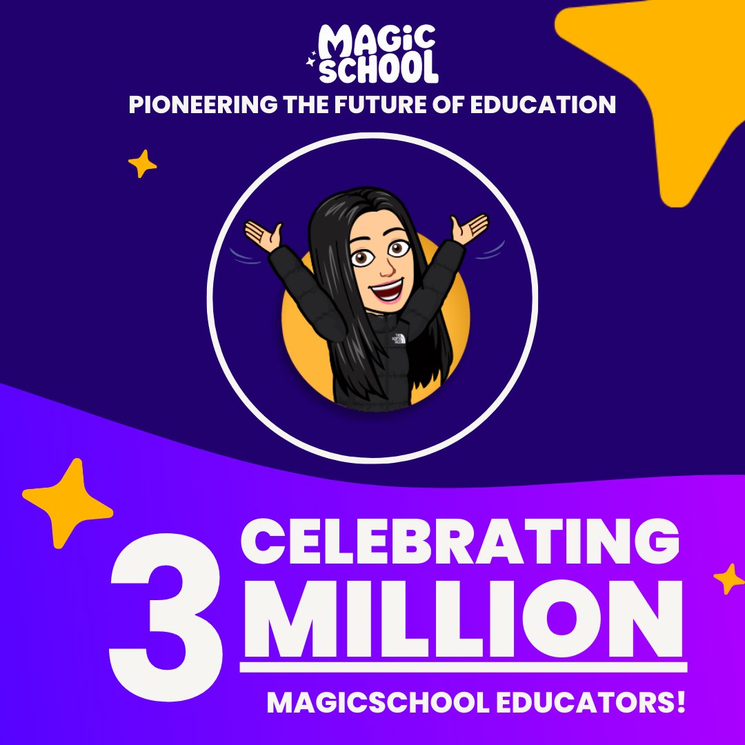 jencosta5's tweet photo. "🎉 Wow, 3 million educators strong! 🌟 Here's to even more innovation, collaboration, and making a difference in every classroom! 🚀📚 #3MillionStrong #MagicSchoolAI #magicschoolaipioneer https://t.co/kwCdFBEzg3