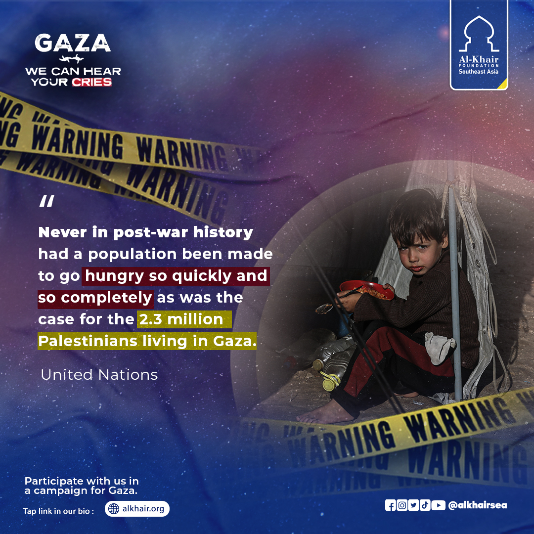 alkhairsea's tweet photo. 🚨 2.3M Palestinians in Gaza are facing severe shortages of food, clean water, and medical supplies due to the war. Immediate action and increased humanitarian aid are critical to saving lives.
#AidGaza #Famine #WeAreGoodForAllPeople https://t.co/ybzmant12H