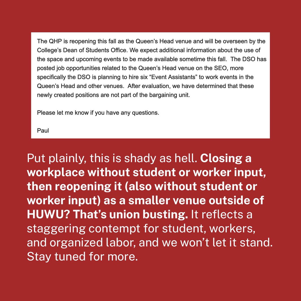 BREAKING: Harvard reopens HUWU pub without the union and without the pub. 😡