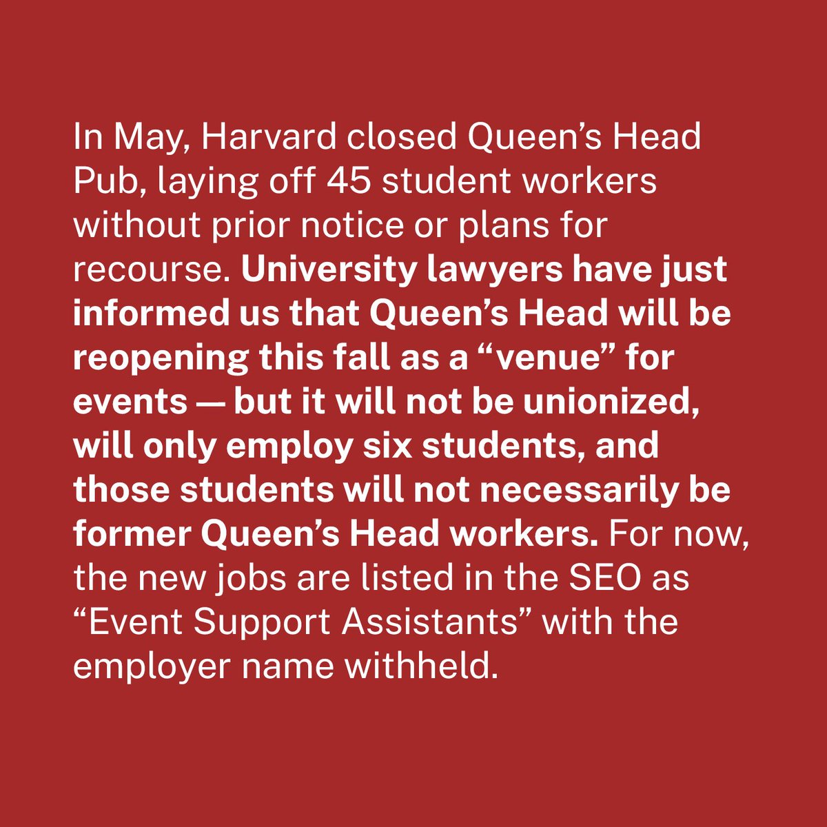 harvarduwu's tweet photo. BREAKING: Harvard reopens HUWU pub without the union and without the pub. 😡 https://t.co/ONhu8ia1nd