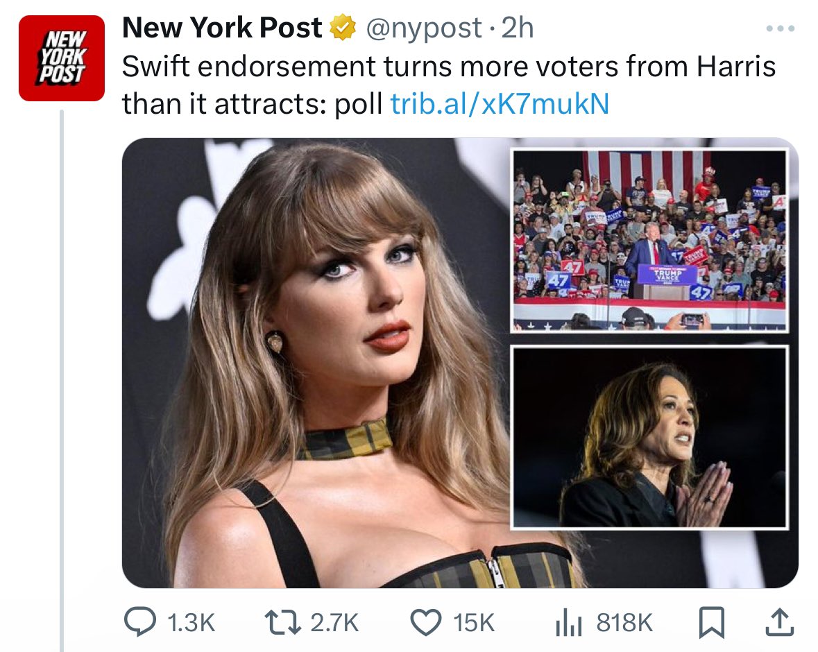 Taylor Swift endorsement of Kamala failed

LMAOOOOO 😂